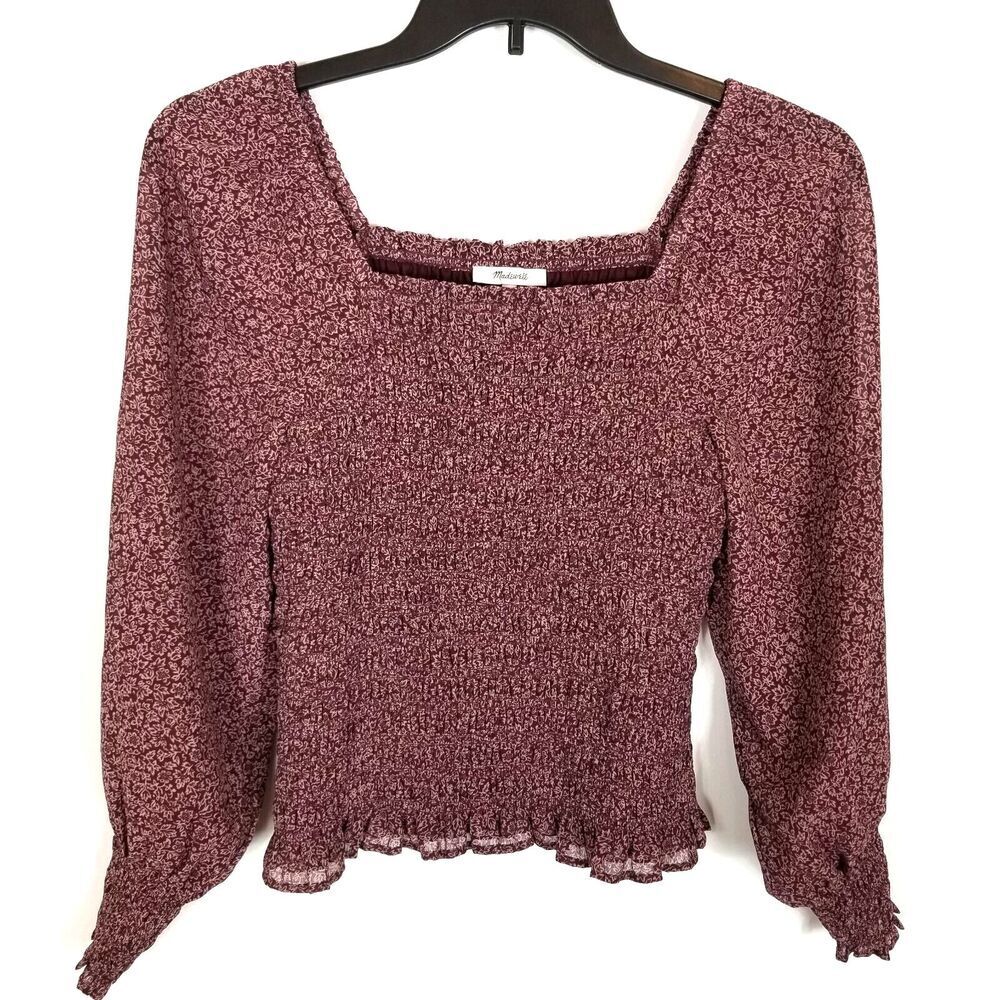 Madewell Lucie Bubble-Sleeve Smocked Top Sz S  Cottage Garden Blouse Cottagecore